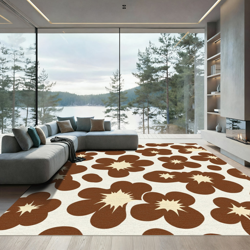 Retro Brown Daisy Blossom Rug