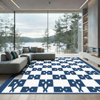 Classic Blue White Contemporary Checkerboard Rug