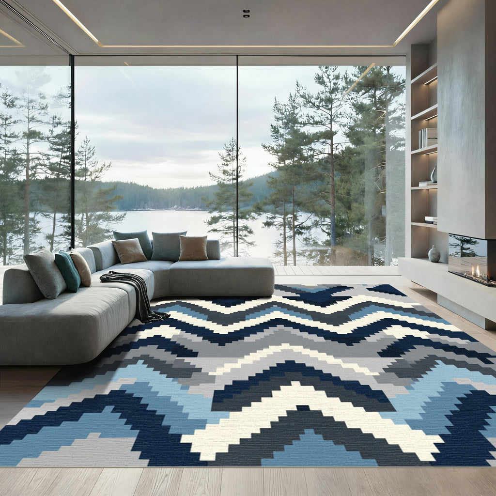 Contemporary Blue Gray Chevron Rug