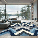Contemporary Blue Gray Chevron Rug