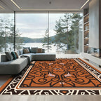 Ornate Burnt Orange Scroll Border Rug