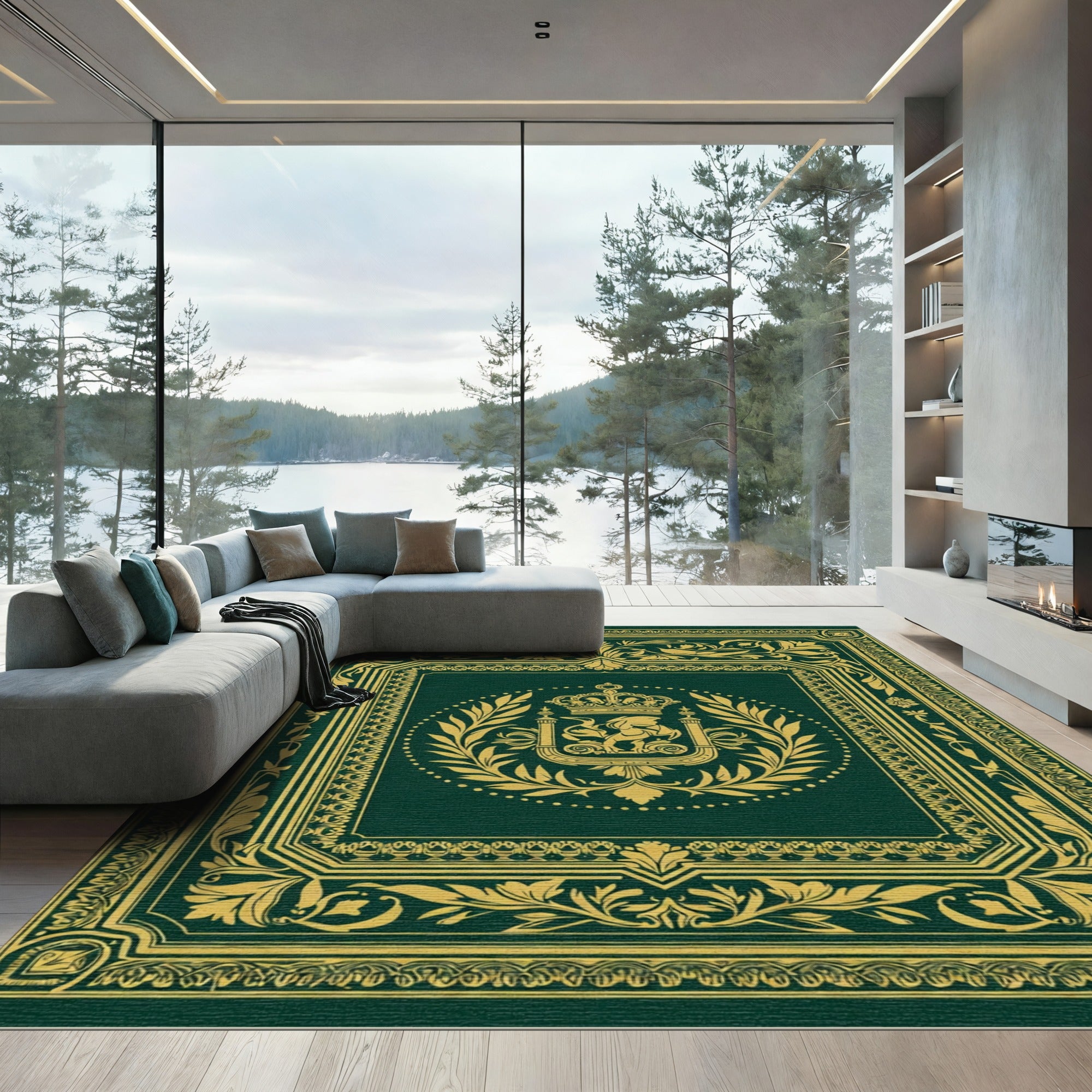 Regal Emerald Emblem Laurel Wreath Rug