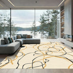 Cream Abstract Swirls with Black Strokes Rug