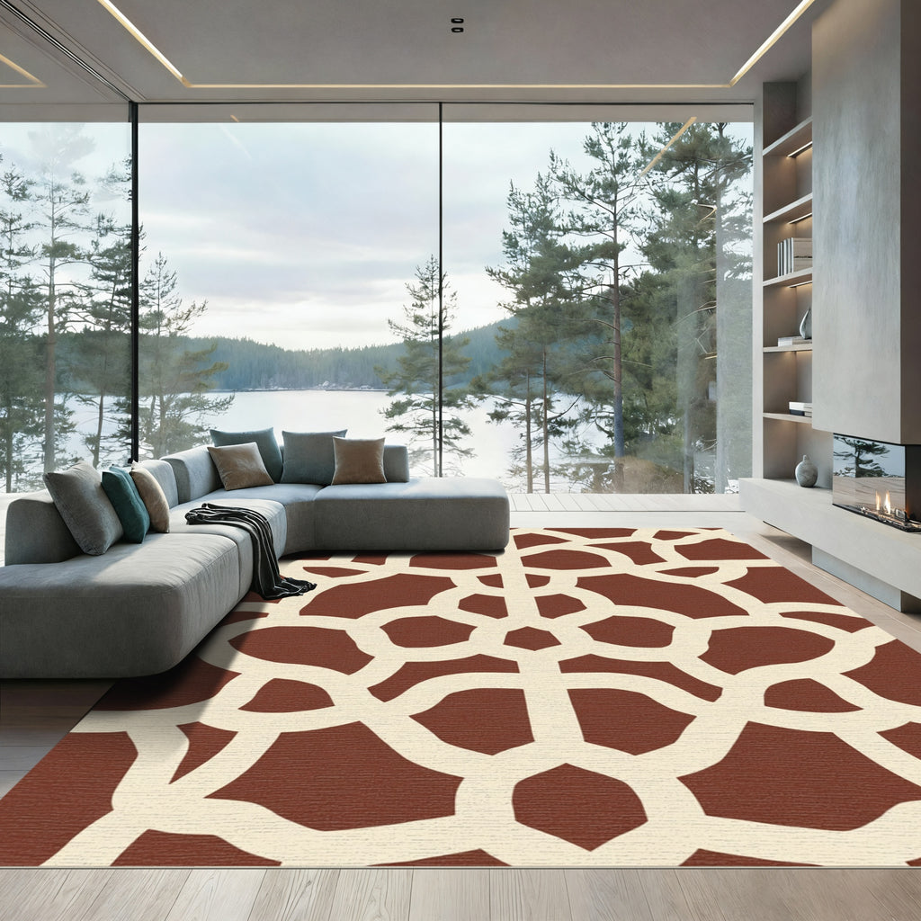 Rich Brown Interlocking Lattice Rug