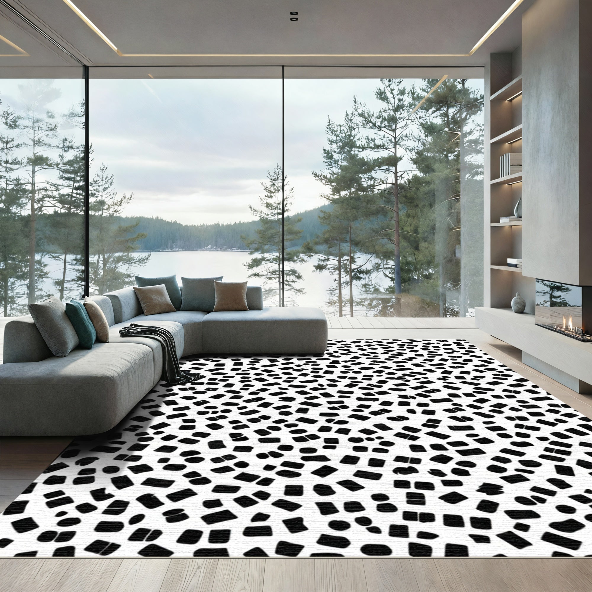 Scattered Black Rectangle White Background Rug