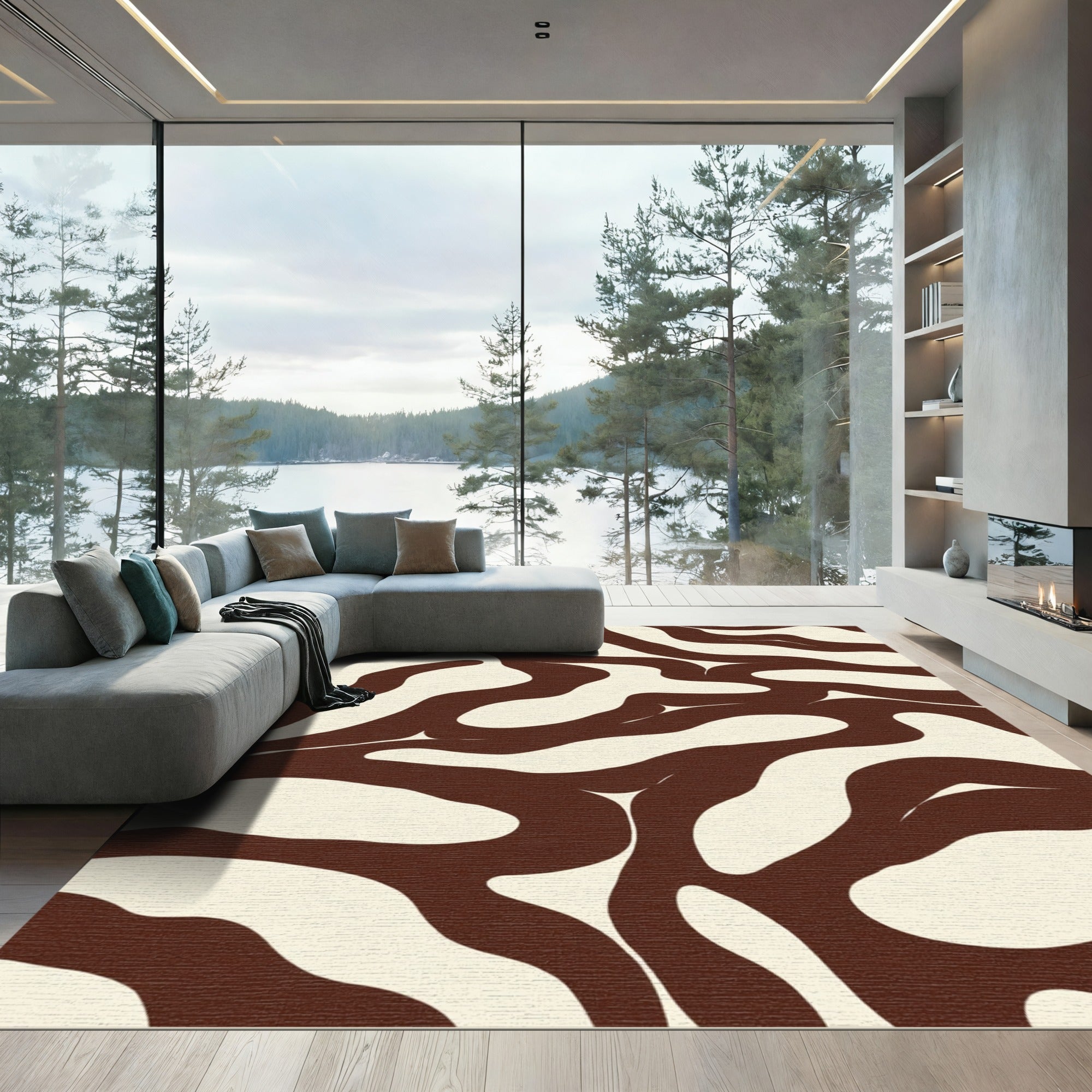 Brown Cream Organic Wavy Stripe Rug