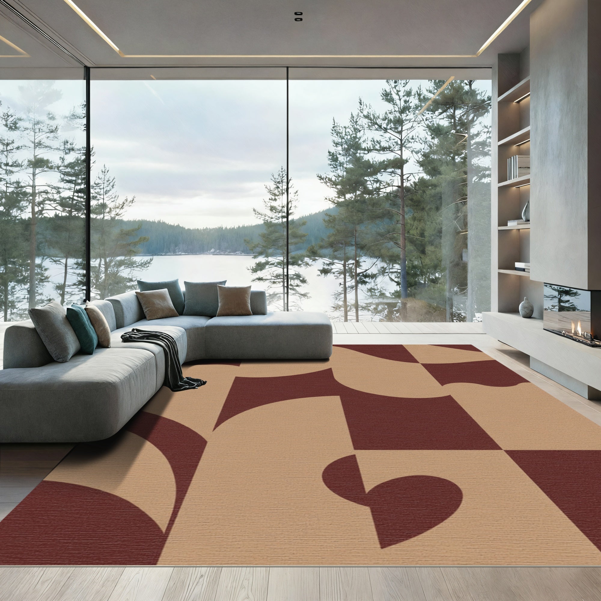 Terracotta Beige Abstract Arch Rug