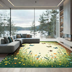 Whimsical Orange Butterfly Garden Scene Rug