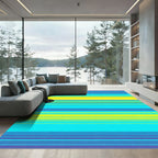 Coastal Stripe Aqua Yellow Blue Rug