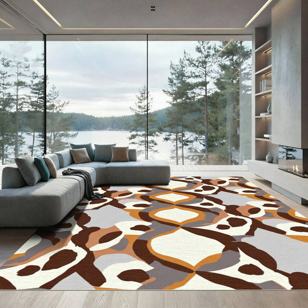 Modern Abstract Cream Brown Geometric Rug