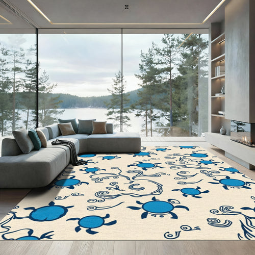 Blue Turtle Swirl Cream Background Rug