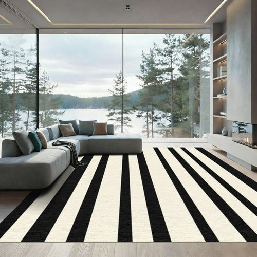 Bold Black Ivory Stripe Composition Rug