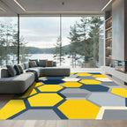 Geometric Hexagon Yellow Gray Navy Rug