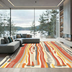 Earthy Orange Grey Vertical Stripes Rug