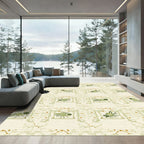 Green Insect Frames Cream Geometric Rug