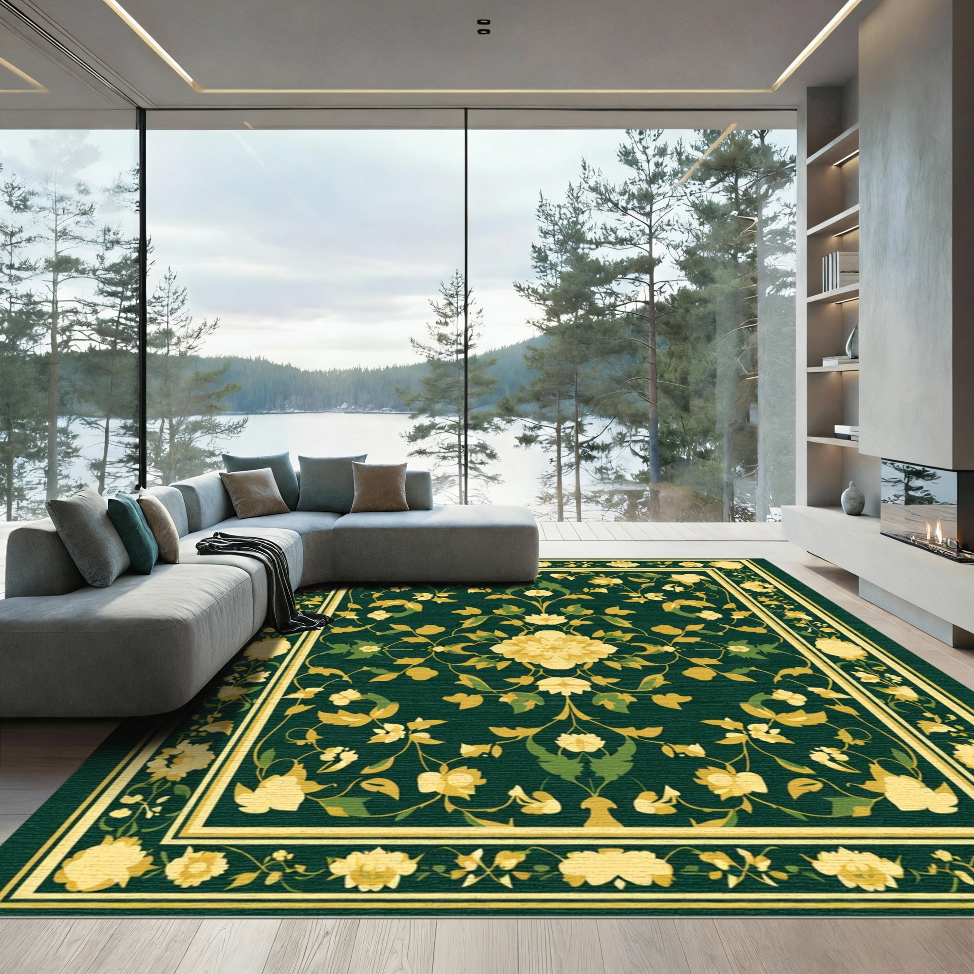 Emerald Green Floral Palace Rug