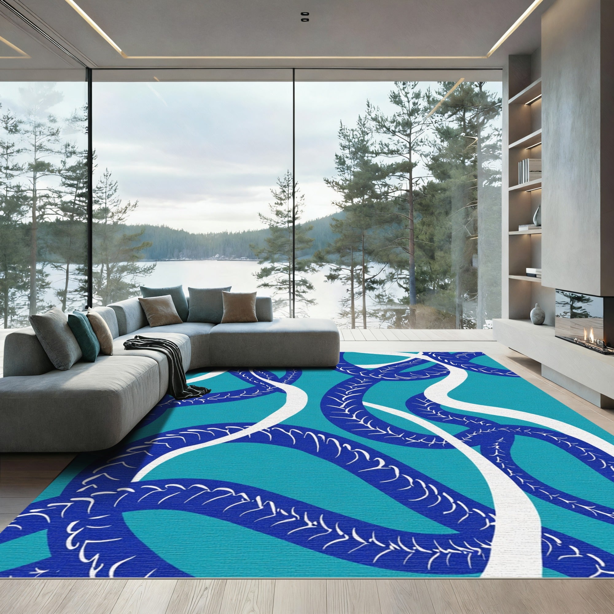 Oceanic Blue Braided Swirl Rug