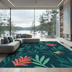 Gold Monkeys Coral Leaves Tropical Jungle Rug