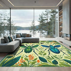 Vibrant Emerald Teal Beetles Botanical Garden Rug
