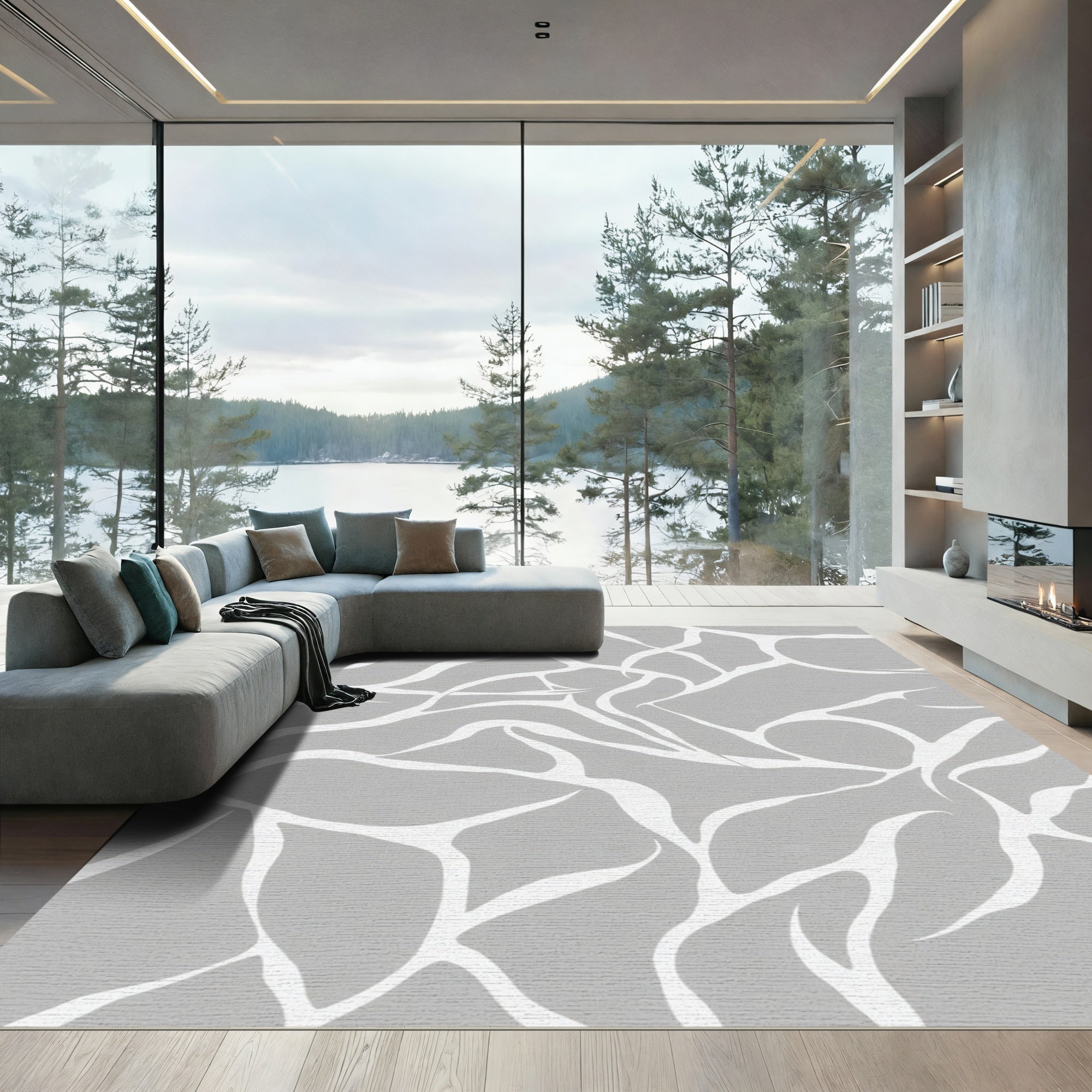 Gray White Organic Flow Rug