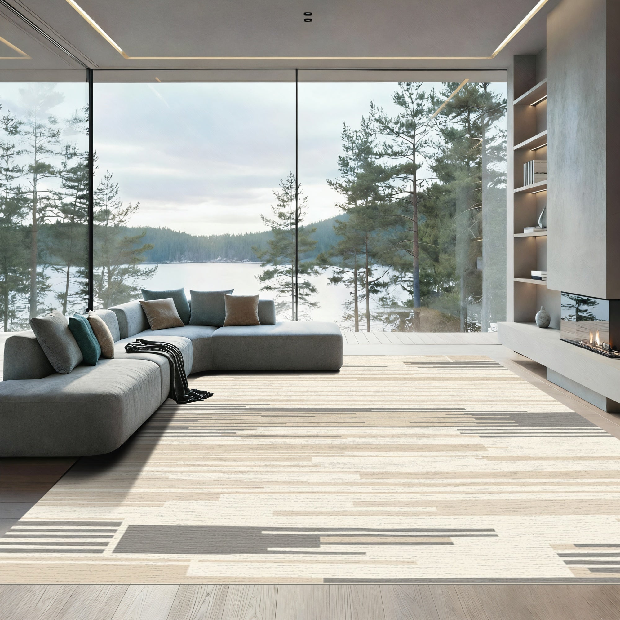 Neutral Linen Stripe Rug