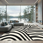Bold Black Cream Abstract Stripes Rug