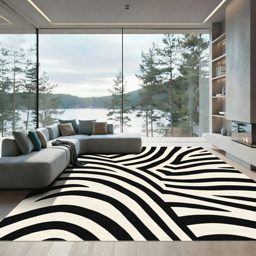 Bold Black Cream Abstract Stripes Rug