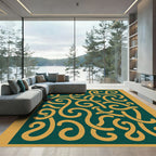 Dark Teal Gold Swirls Intertwined Rug