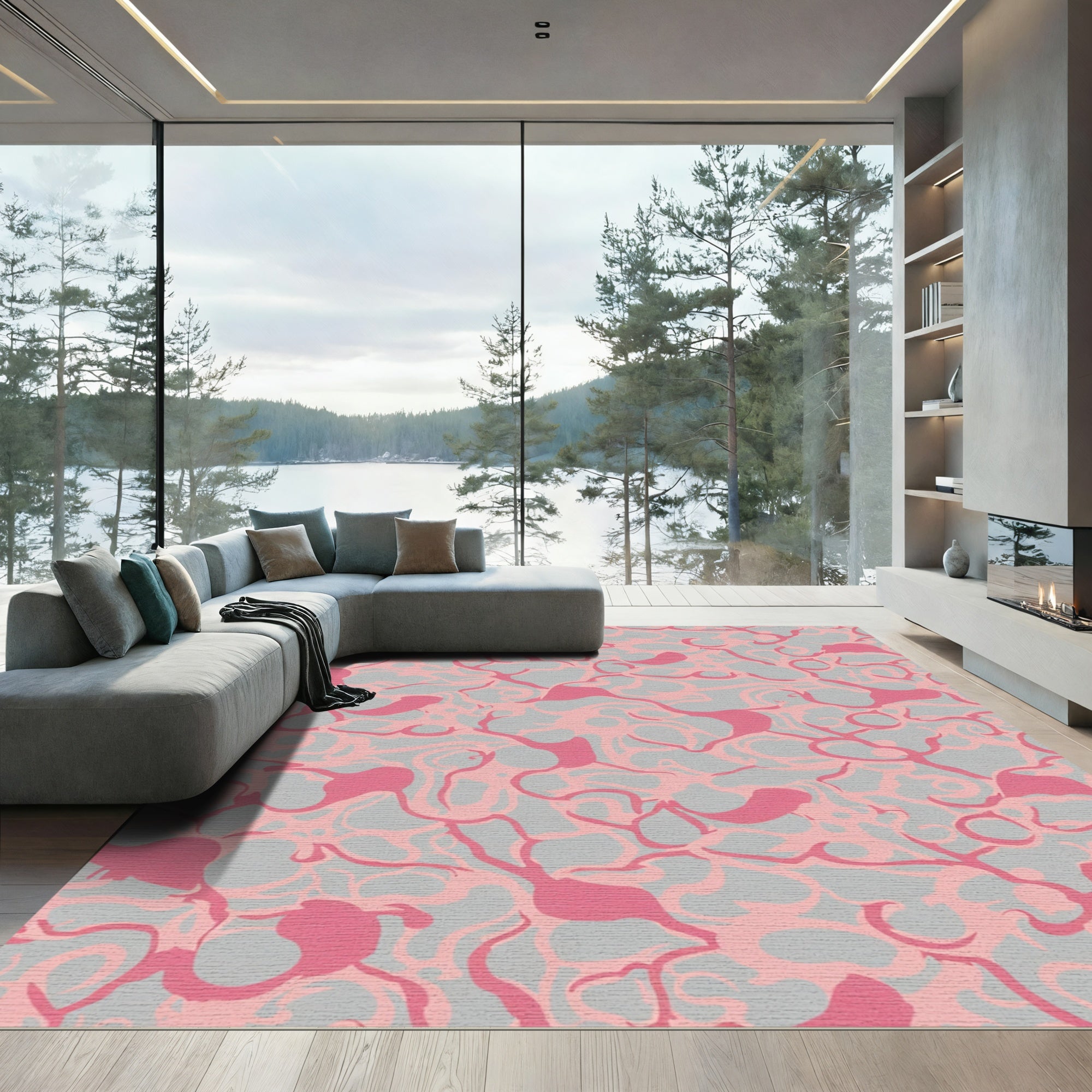 Pink Tendril Swirl Abstract Rug