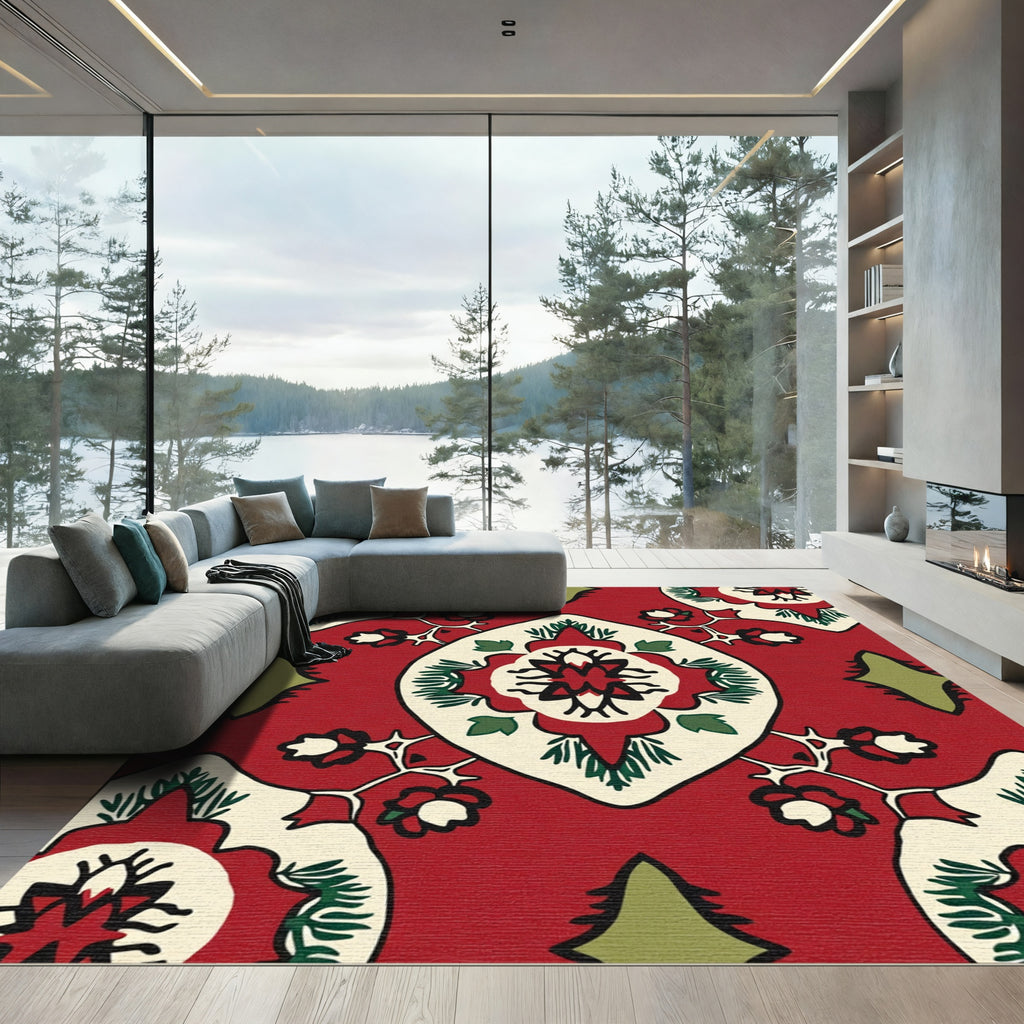 Crimson Red Floral Medallion Rug