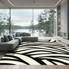 Cream Black Wavy Stripes Rug