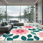 Pink Floral Leafy Meadow Rug