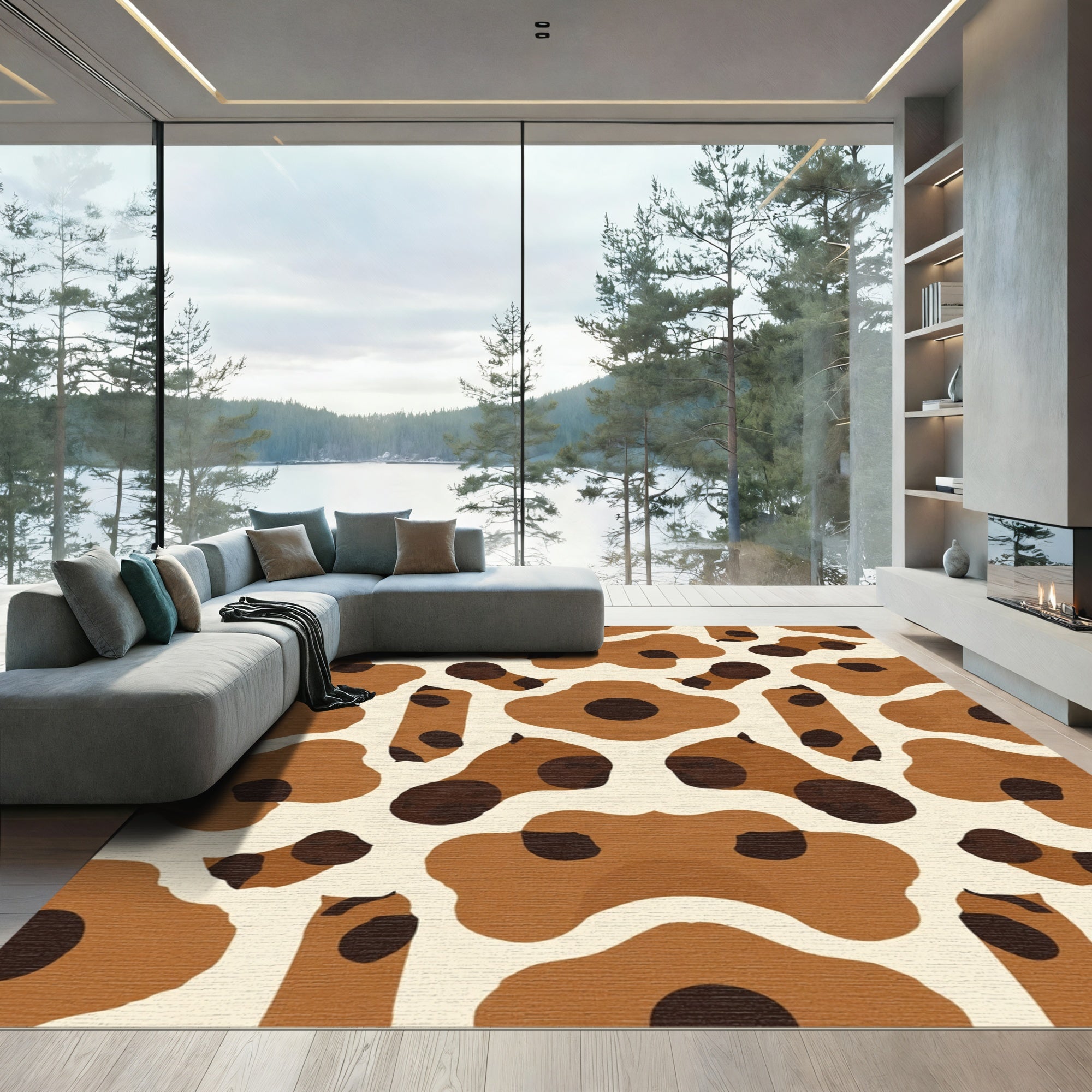 Abstract Brown Spot Organic Composition Rug