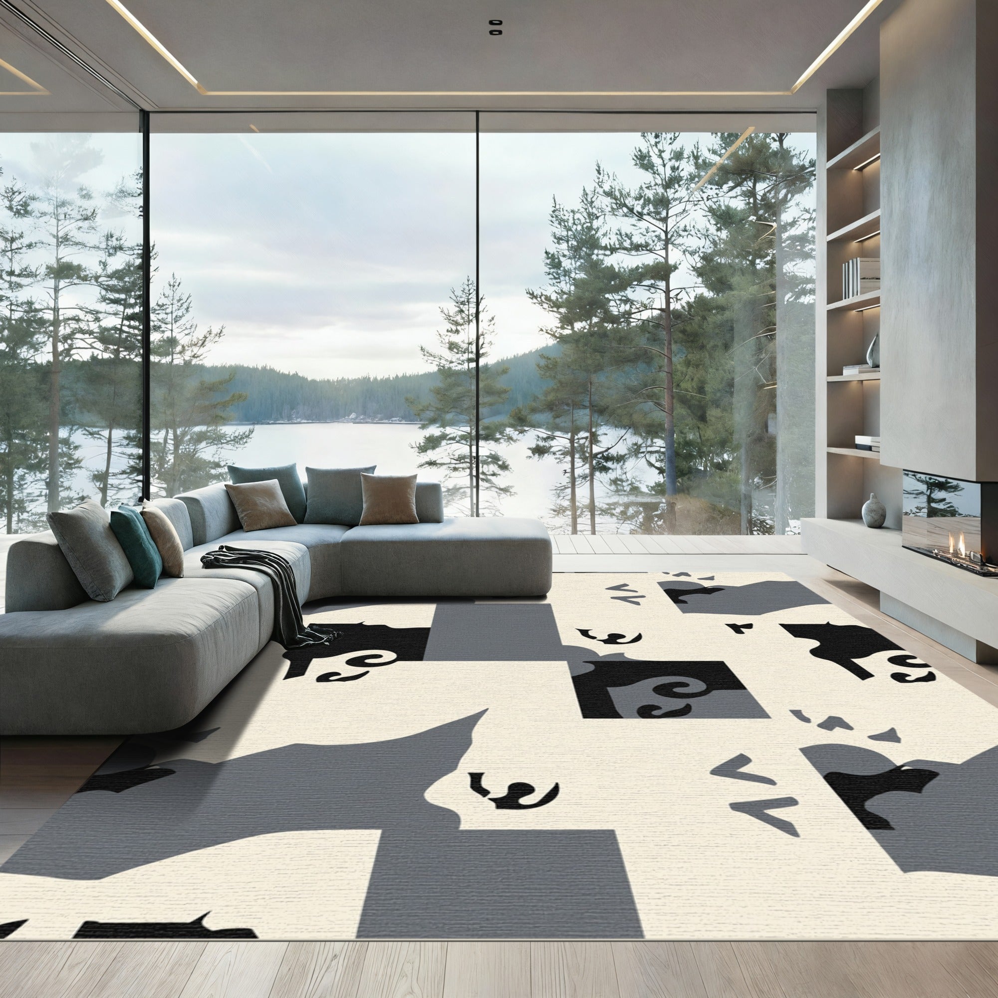 Monochrome Abstract Landscape Cubist Rug