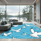 White Seagulls Against Blue Waves Rug
