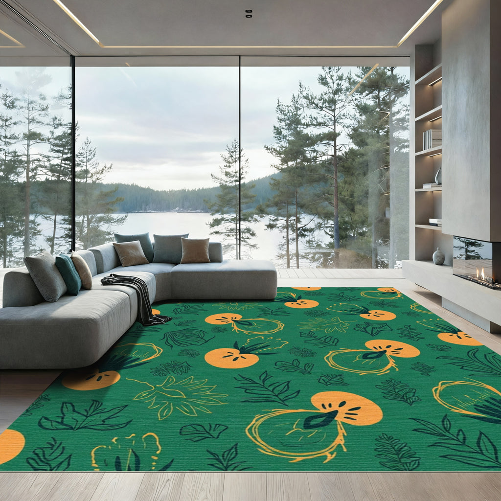 Whimsical Orange Fruit and Leaf Cluster Rug