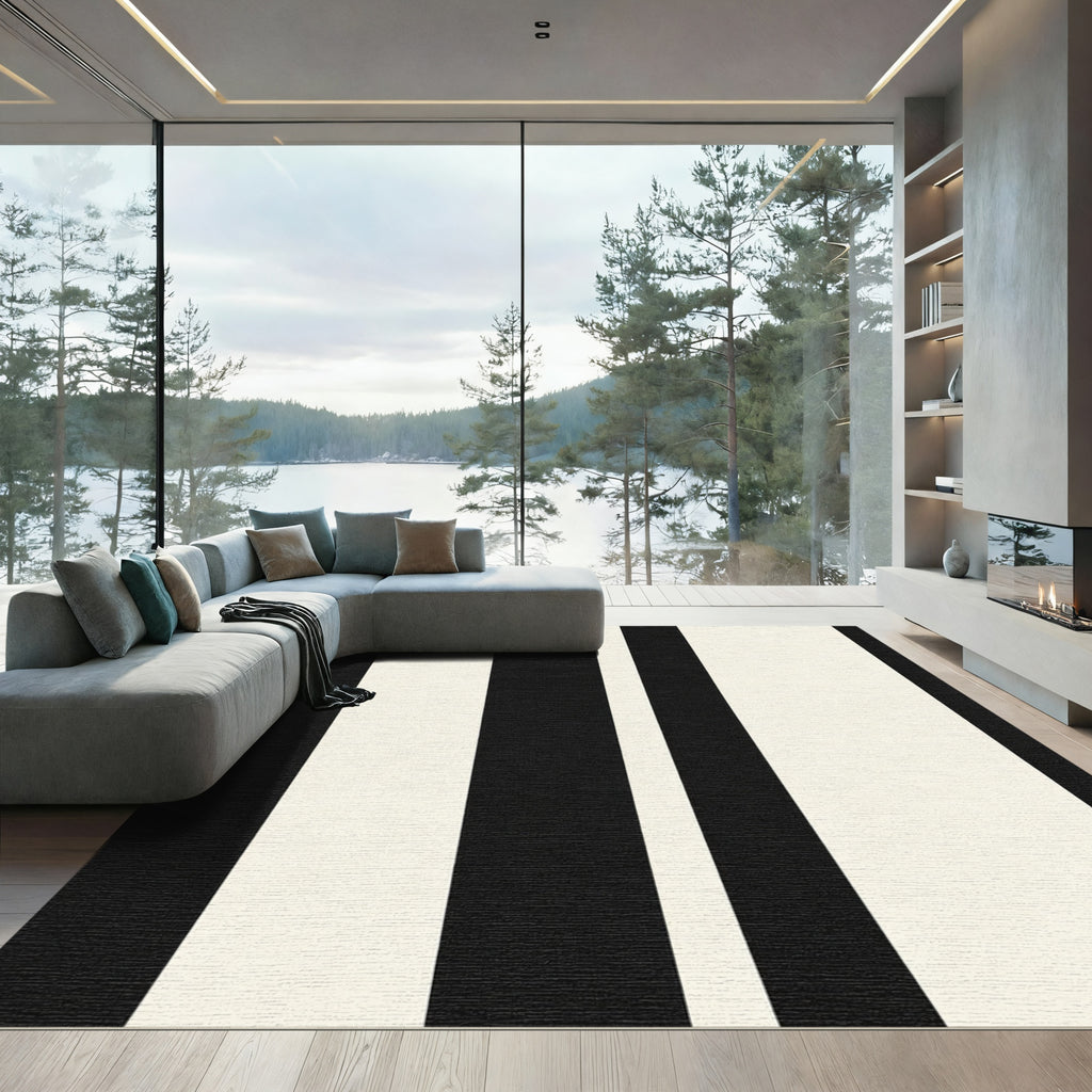 Bold Black Cream Stripe Rug