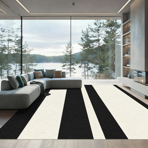 Bold Black Cream Stripe Rug