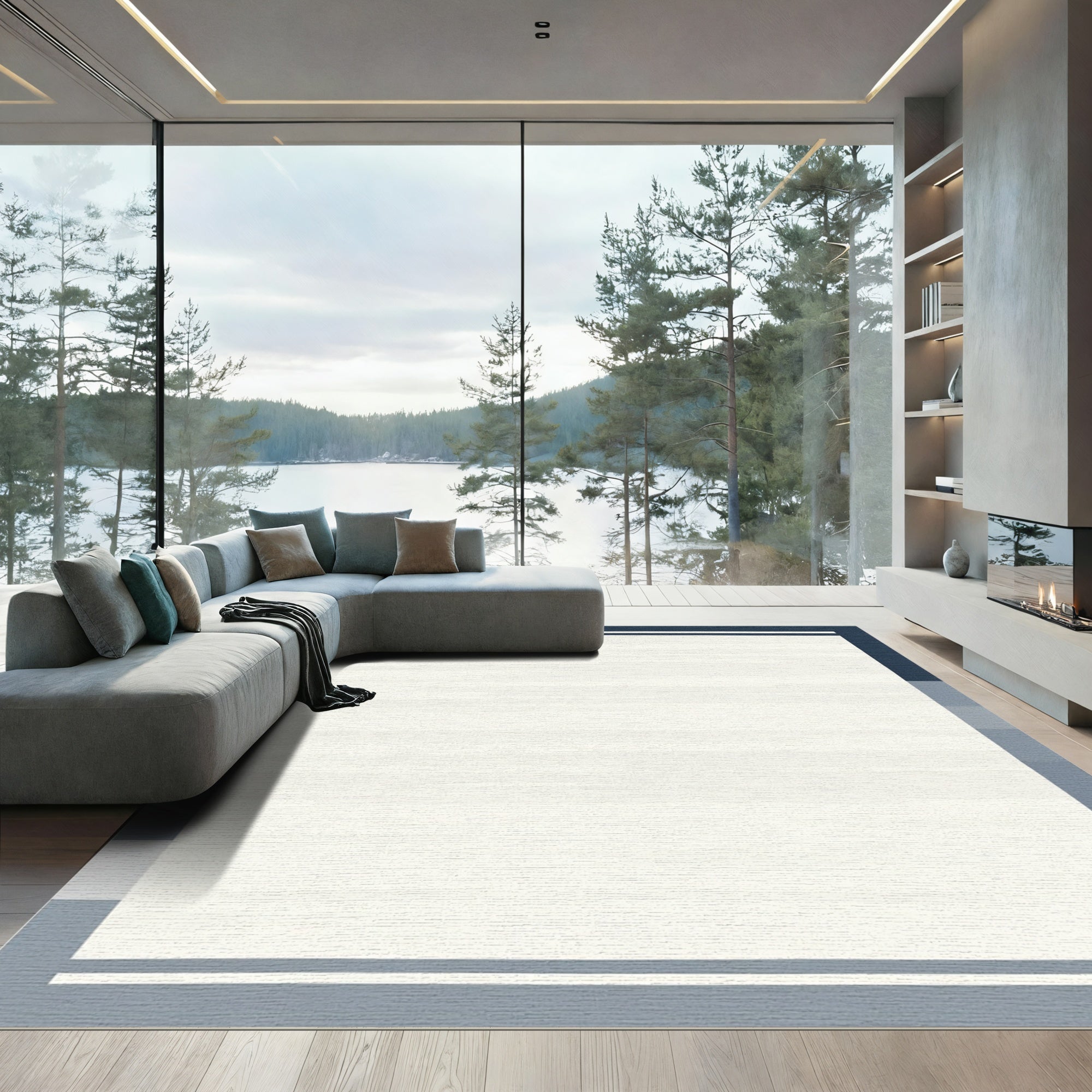 Navy Blue Gray Gradient Stripe Rug