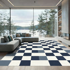 Modern Blue White Geometric Check Rug