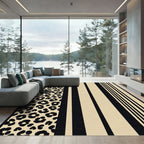 Beige Black Leopard Stripe Compositions Rug