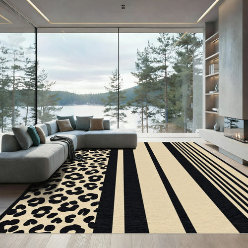 Beige Black Leopard Stripe Compositions Rug