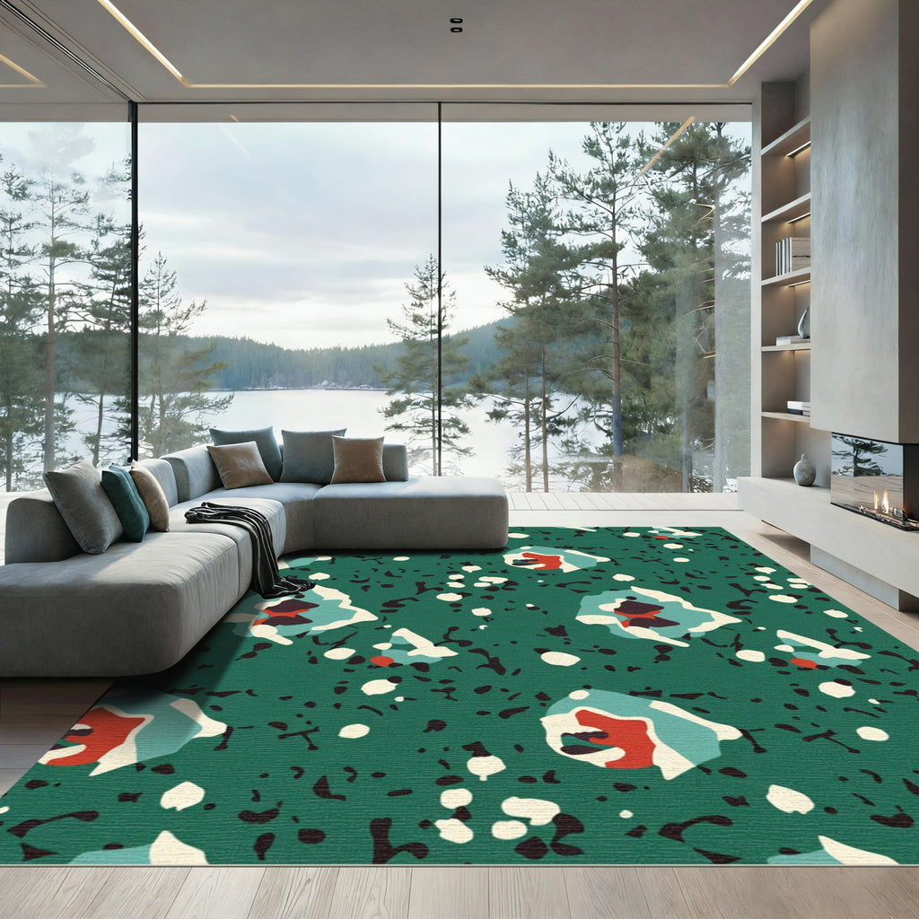 Teal Abstract Organic Bloom Rug