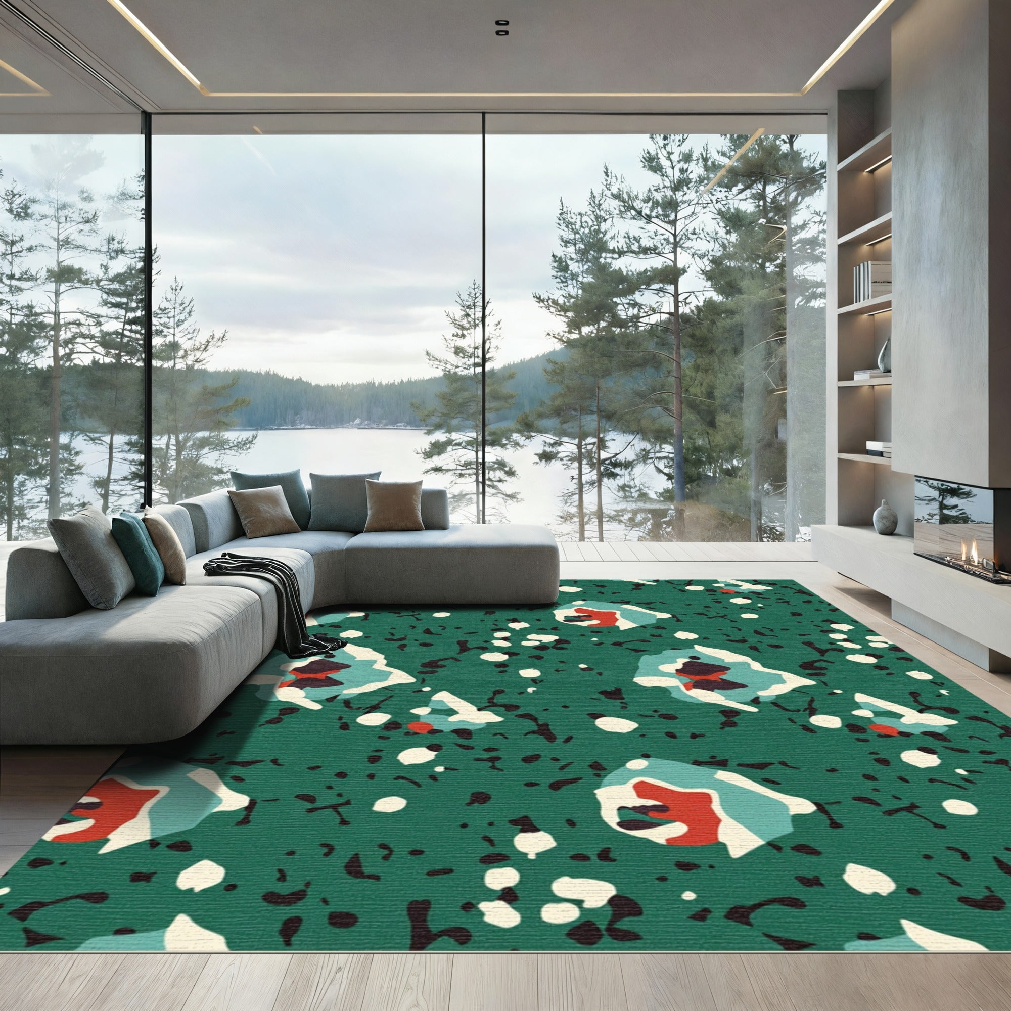 Teal Abstract Organic Bloom Rug