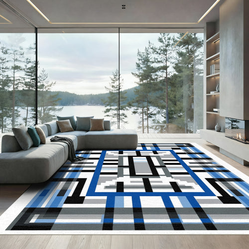 Blue Gray Geometric Window Rug