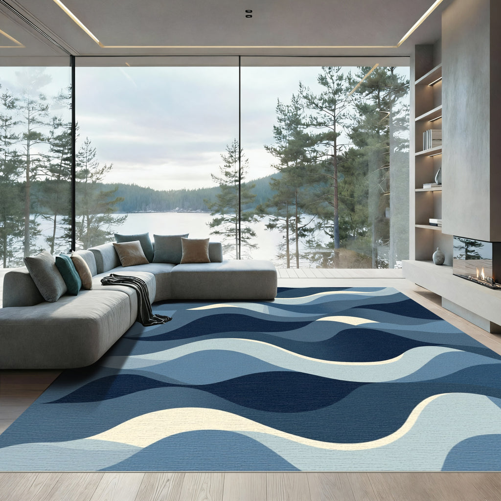 Ocean Waves Blue Abstract Rug
