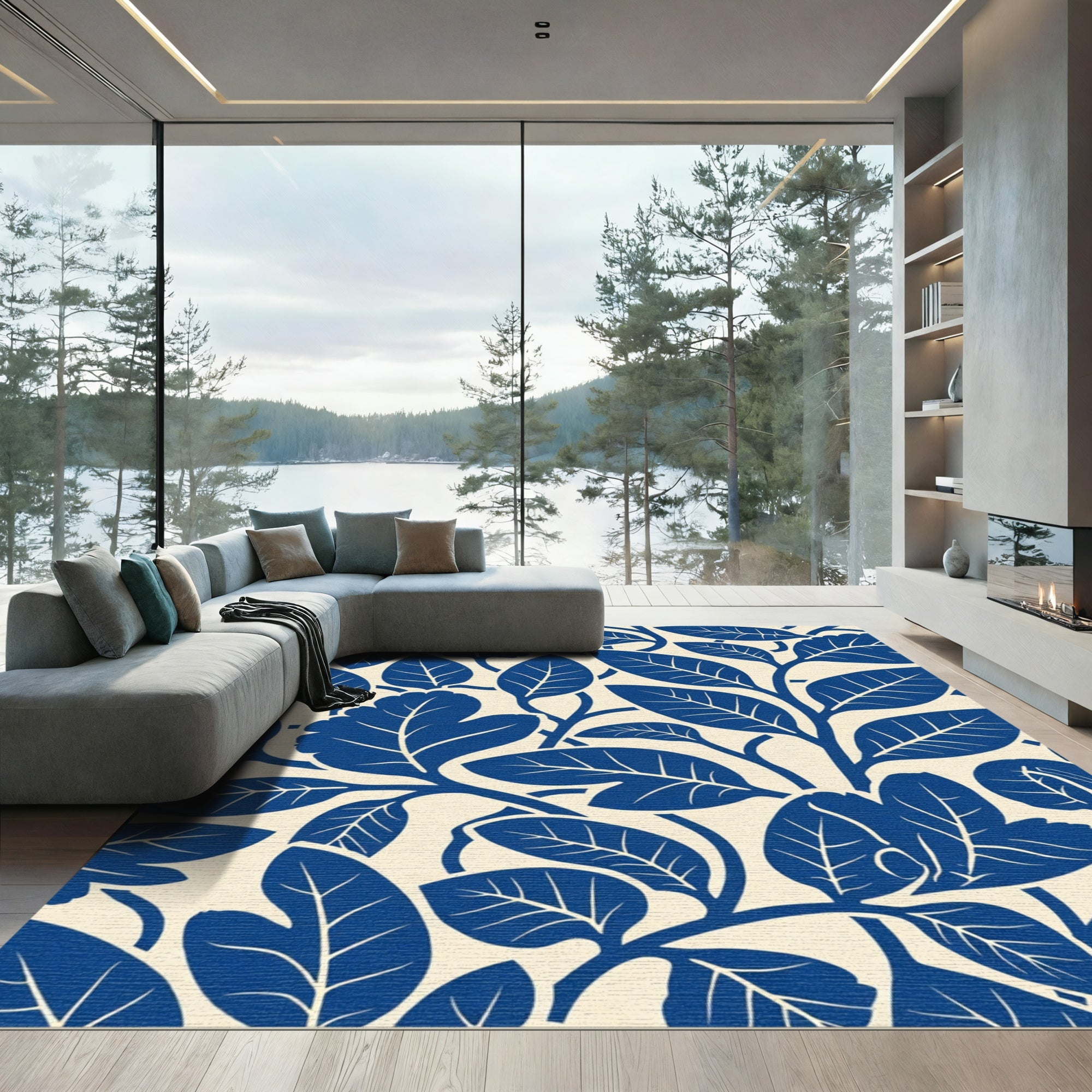 Deep Blue Botanical Vines Rug