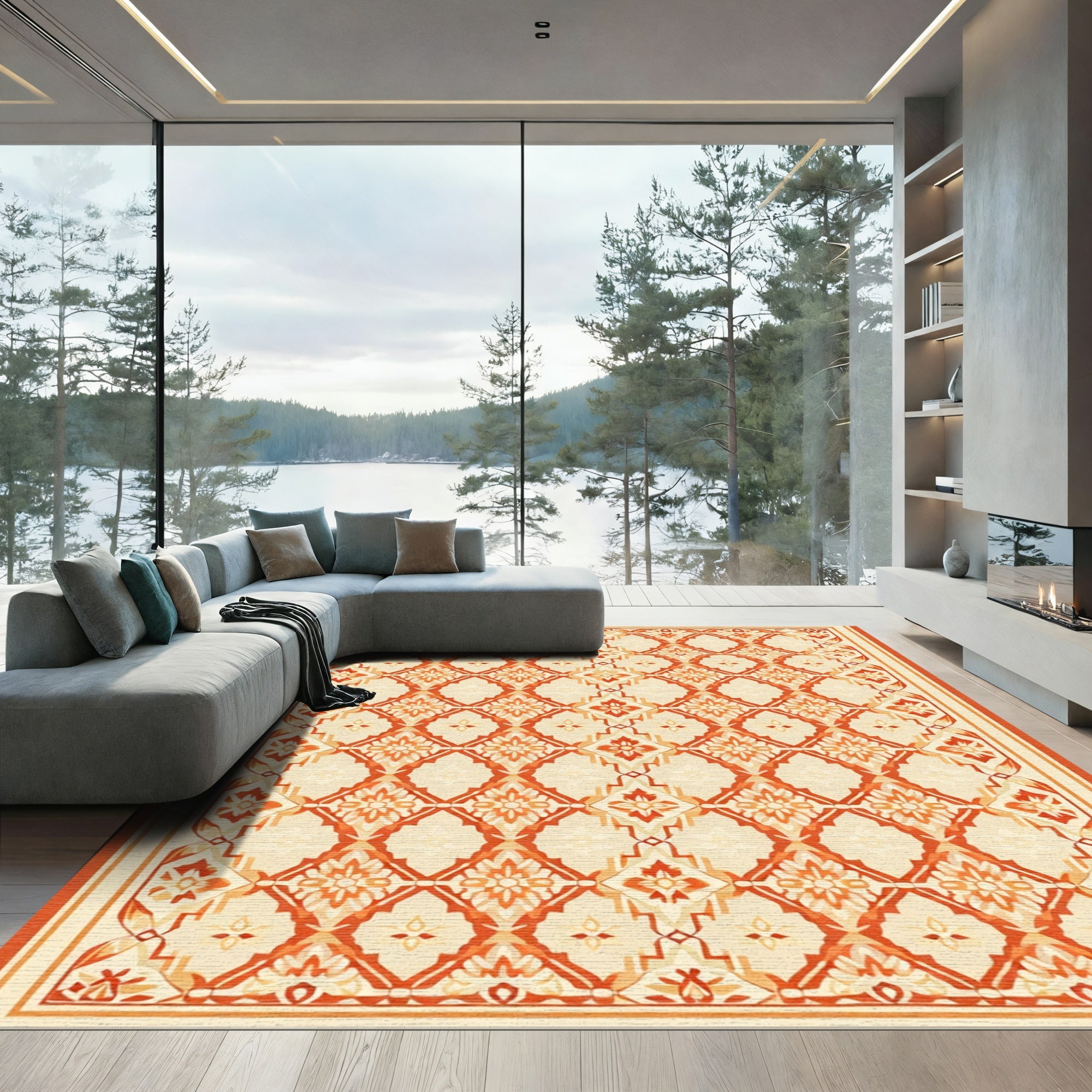 Ornate Cream Coral Diamond Garland Rug