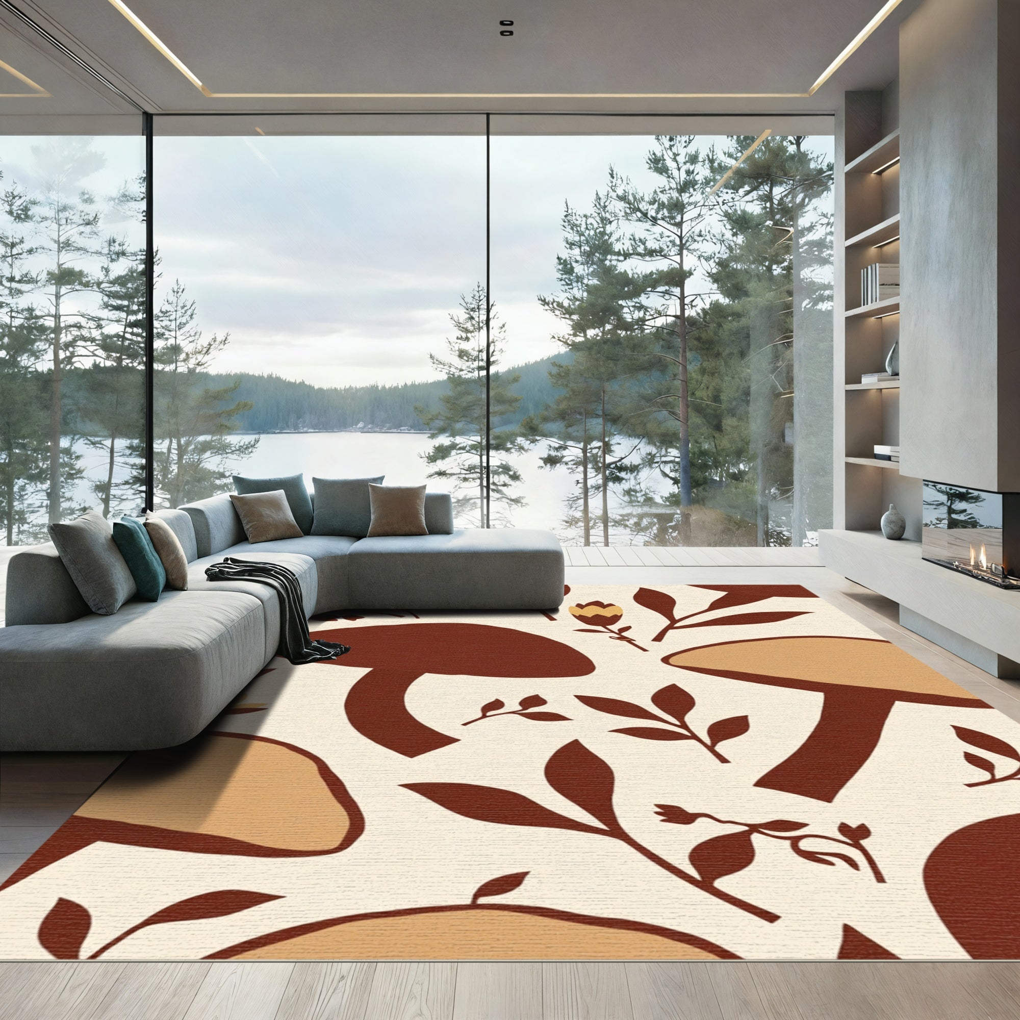 Earthy Tones Mushroom Botanical Illustration Rug