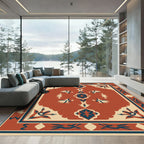 Crimson Blue Floral Medallion Border Rug